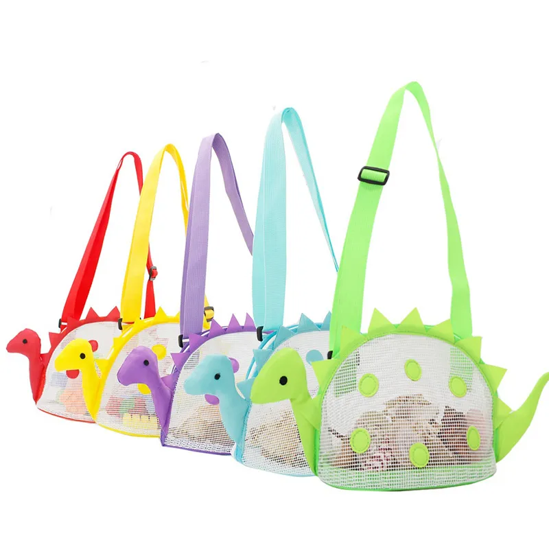 Borsa a rete da spiaggia per bambini Nuovo stile Dinosauro Borsa a conchiglia per bambini all'aperto Borsa portaoggetti Borsa da spiaggia Collezione di giocattoli Zaino regalo per feste