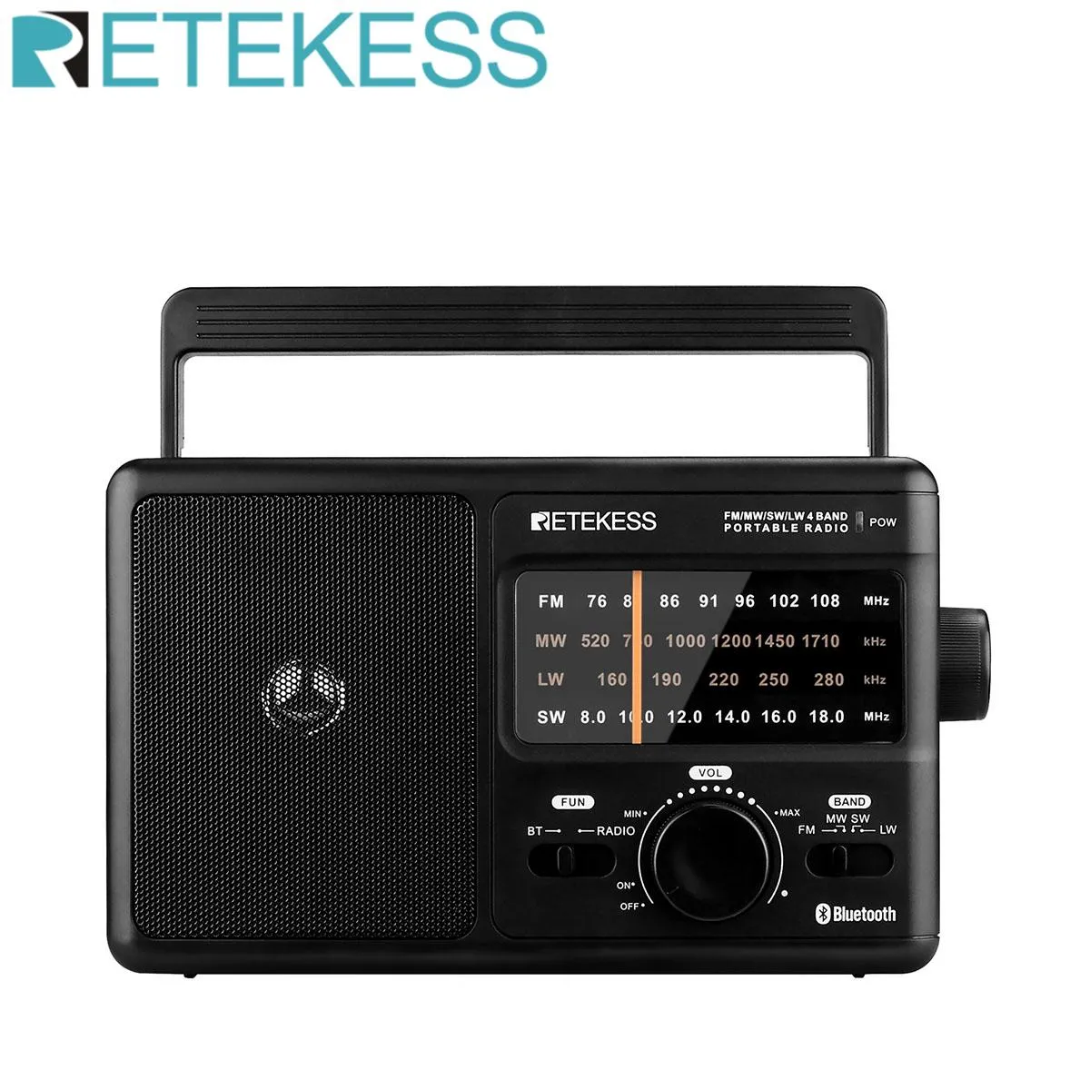Radio Retekess TR626 AM FM SW LW Portable Radio Bluetooth DSP Plug i Radio Powered by AC eller 4XD Battery Stor knopp för äldre och hem