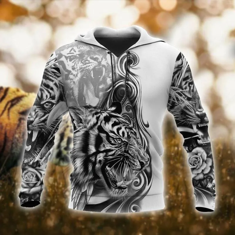 Moletons Masculinos Moletom com Capuz Impresso em 3D The Great Tiger Tattoo Harajuku Moda Esporte com Capuz Moletom Primavera/Outono Jaqueta Casual Jaqueta DIY Pulôver