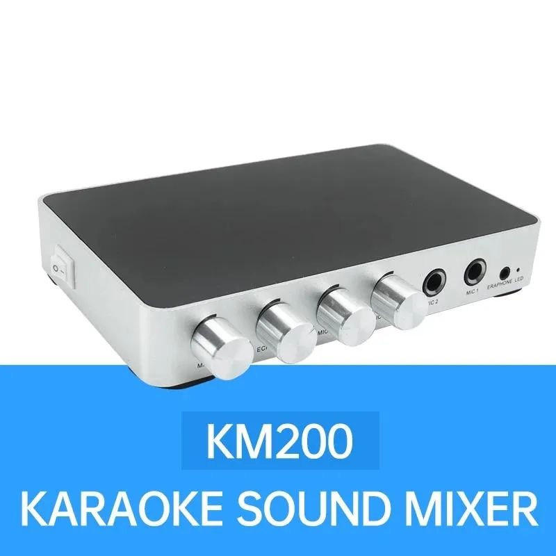 Amplifikatörler KM200 4K Mini HD Karaoke Ses Mikseri Ses Mikseri Çift Mikrofon Giriş Ses Alanı Aşaması için KTV Odası Mesa De Mezclas De