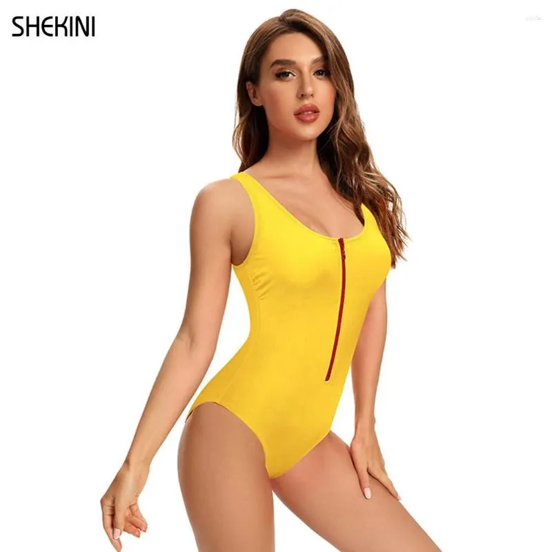 Costumi da bagno da donna SHEKINI Zipper Front Low Back High Cut Costume da bagno intero Costume da bagno senza imbottitura Reggiseno 2023 Abiti da spiaggia