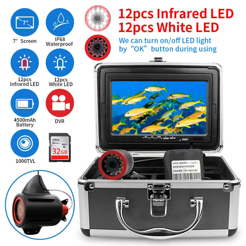 Fish Finder Erchang caméra d'enregistrement vidéo pour la pêche pêcheur sous-marin étanche 15m infrarouge hiver glace DVR caméra de pêche HKD230703