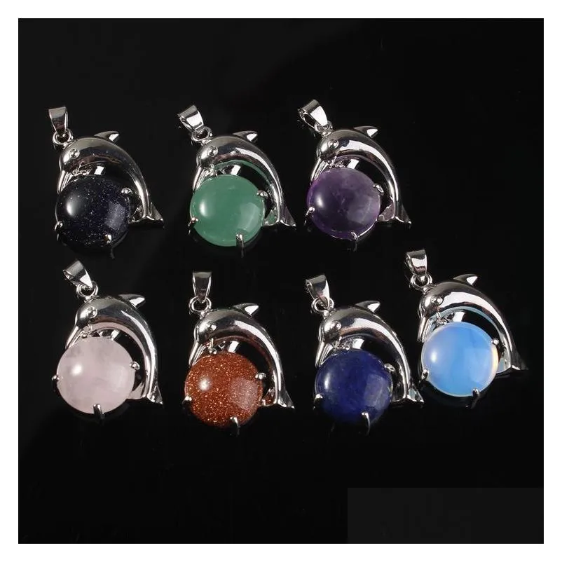Charms Natural Gem Stone Dolphin Shape Pendants Opal Crystal Rose Quartz Diy Necklaces Jewelry Making Wholesale Drop Delivery Findin Dhisg