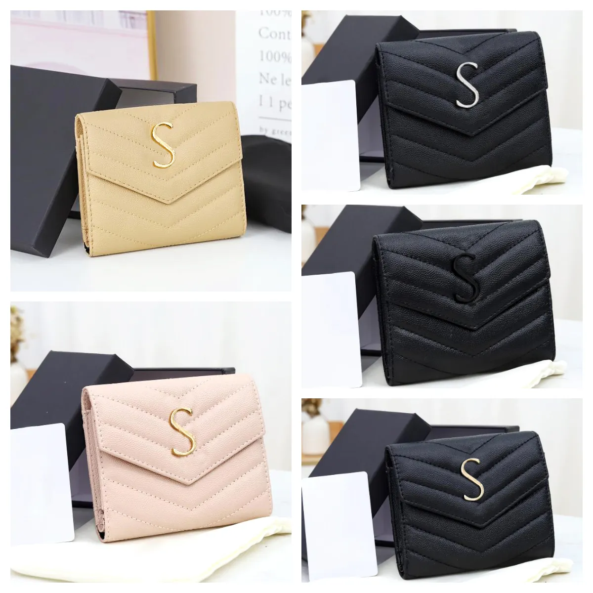 Top Quality Mulheres Carteira Designer Passaporte Capa Titulares de Cartão De Couro Caviar Trifold Carteira Moda Mulheres Bolsa Designer Carteiras Carteira de Motorista Clipe Com Caixa