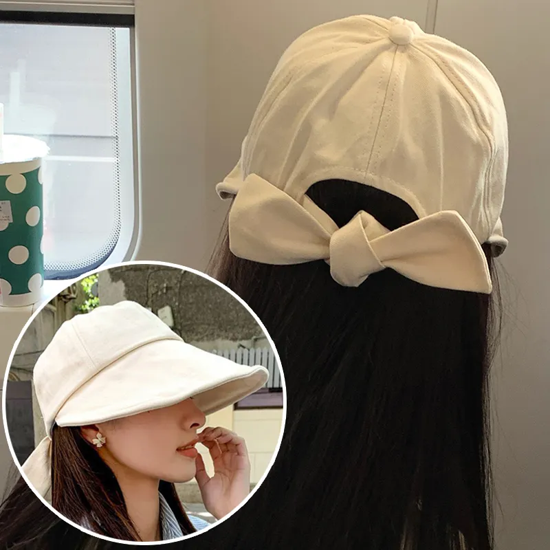 Lindo Bowknot Casual sombrero de cubo verano primavera mujeres algodón sólido Panamá gorra al aire libre playa visera de ala ancha sombreros de sol gorra de pescador