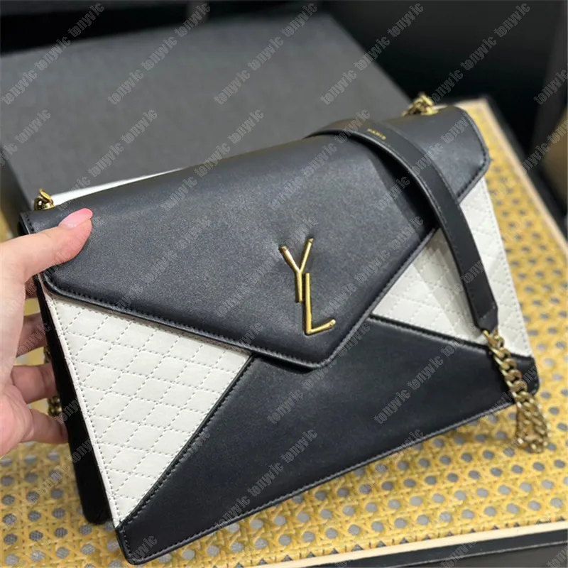 Womens Designer Crossbody Bag Gaby Medium Size Envelope Bag Black White Patchwork Fashion Shoulder Bag Luxury Handbag Leather Purse