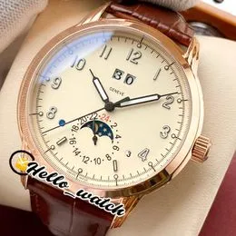 Ny 5396R-012 Grand Complications Calender Automatisk herrklocka Rose Gold Case White Dial Moon Fase Watches Brown Leather HWPP He206h