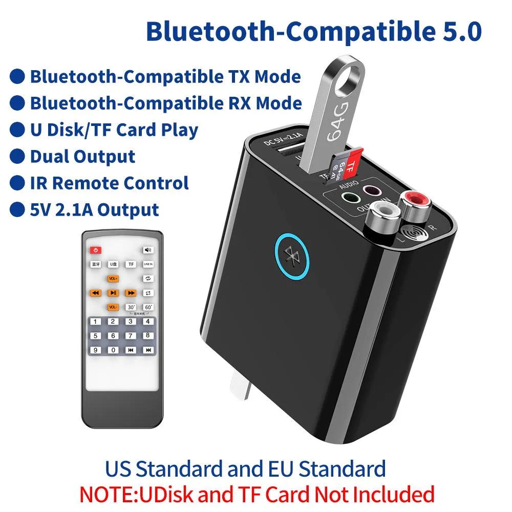 Anschlüsse Bluetooth 5.0 Musik Audio Receiver Sender Schnelles USB Ladegerät Aux Rac U Disk Tf Player Stecker Wireless Audio Adapter für Lautsprecher