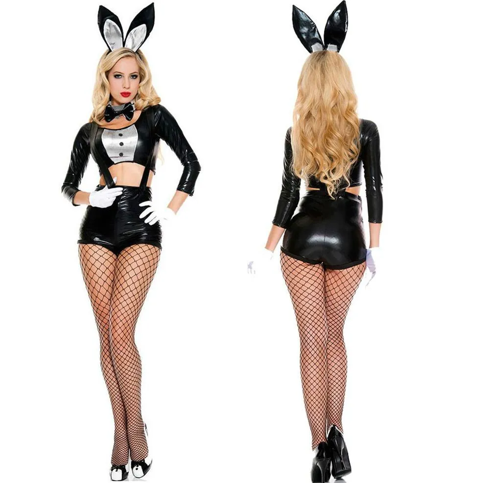 Halloween Easter Bunny Girl Costume Women Rabbit Cosplay Outfit Magician Clothes Sexy Black Dance Party Uniforms241b