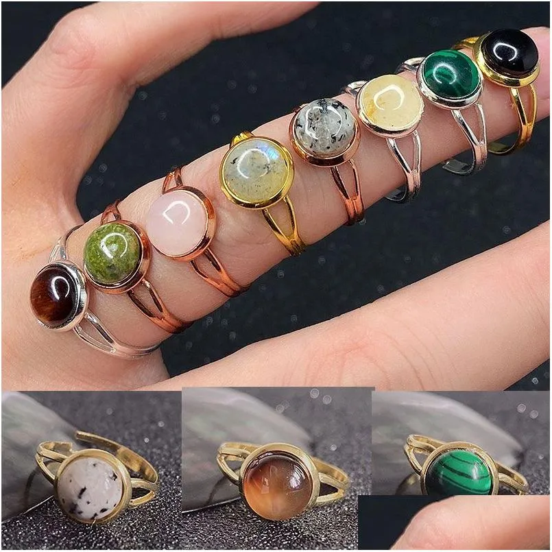 Solitaire Ring Handmade Bohemian Jewelry Natural Stone Healing Crystal For Women Charm Birthday Party Rings Adjustable Sier Gold Ros Dhpr6