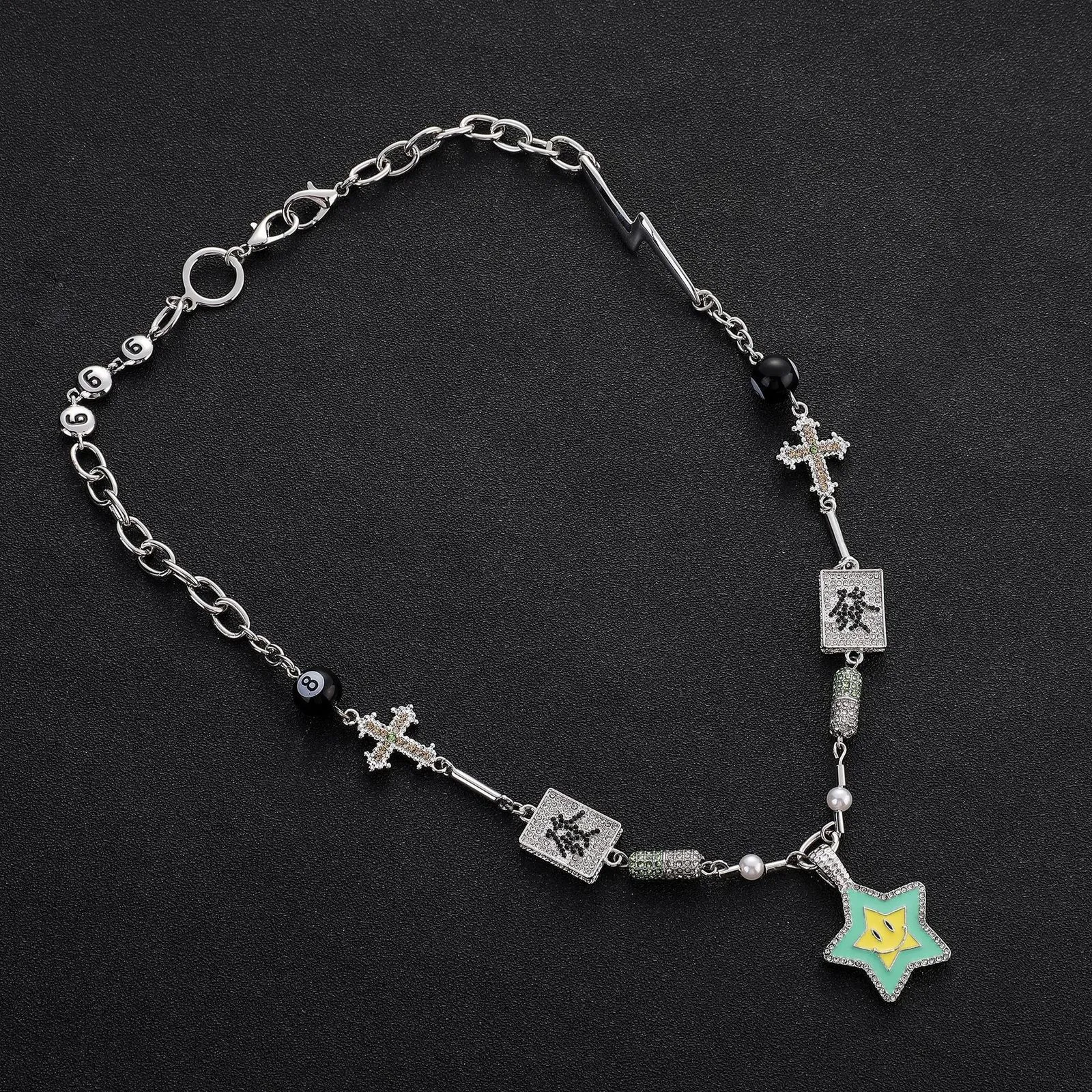 Pendant Necklaces Fashion Crystal Star Fortune Cross Lucky Star Necklace Couple Men and Women Hip Hop Necklace 230703