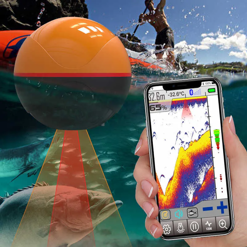 Fischfinder Erchang F68 Wireless Echolot Angeln Fischfinder Echolot mit zwei Strahlfrequenzen 60 m/200 Fuß Sonar zum Angeln IOS Android HKD230703