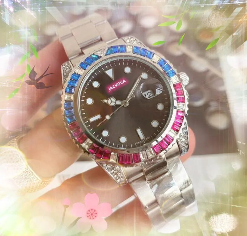 Montre De Luxe japonia mechanizm kwarcowy męskie zegarki 41mm auto date shinning rainbow pierścionek z diamentami zegar solid fine zegarek ze stali nierdzewnej