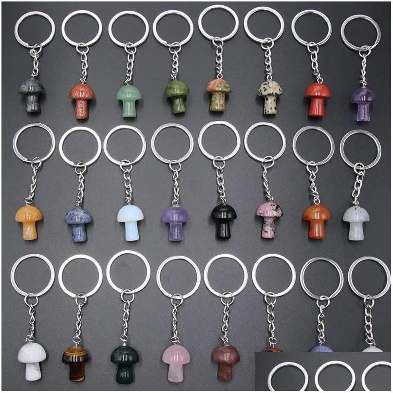 Key Rings Mushroom Statue Chains Natural Stone Carved Charms Keychains Healing Crystal Keyrings For Women Men Drop Delivery Jewelry Dhuz3