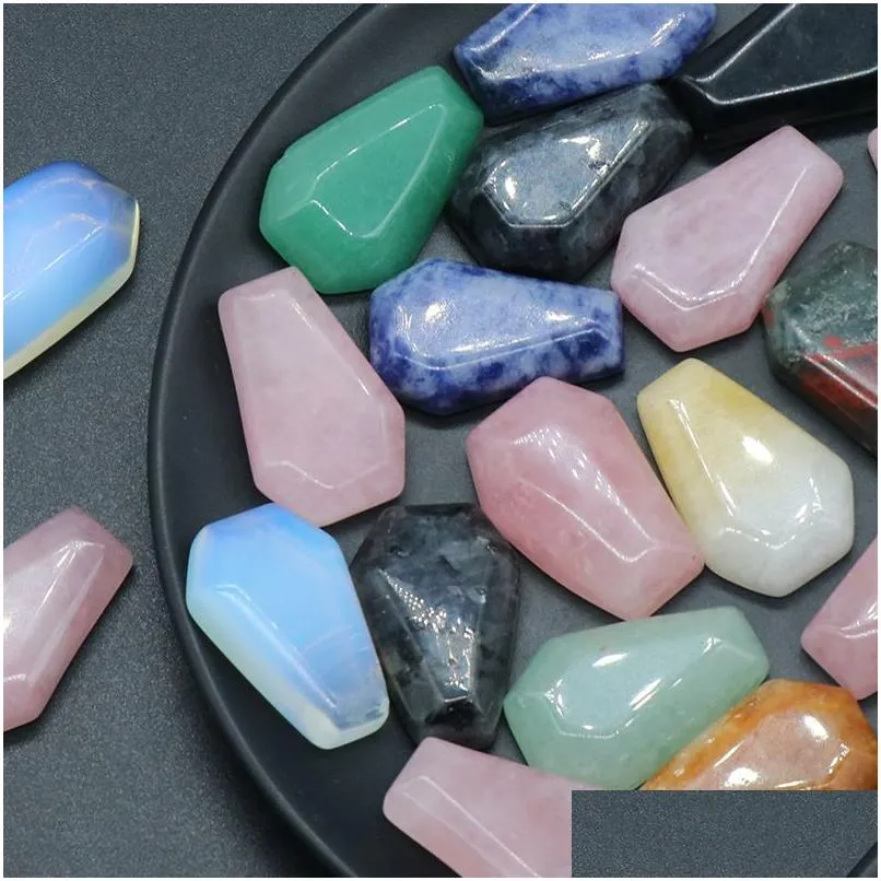 Stone Polished Coffin Shape Reiki Healing Chakra Natural Ball Bead Palm Quartz Mineral Crystal Tumbled Gemstones Handpiece Home Dec Dhqtd