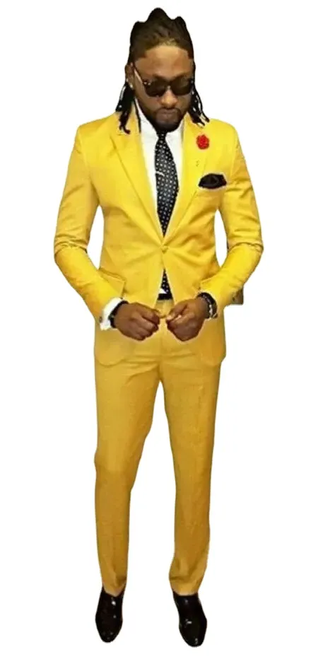 New Yellow Mens Smoking da sposa Popolare Groom Groomsmen Smoking Uomo Blazer Giacca Eccellente 2 pezzi Abiti Giacca Pantaloni Cravatta