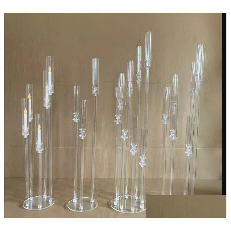 Party Decoration 6pcs Centerpiece Candelabra Clear Candle Holder Akrylljusstakar för S Event Drop Delivery Home DHPVN