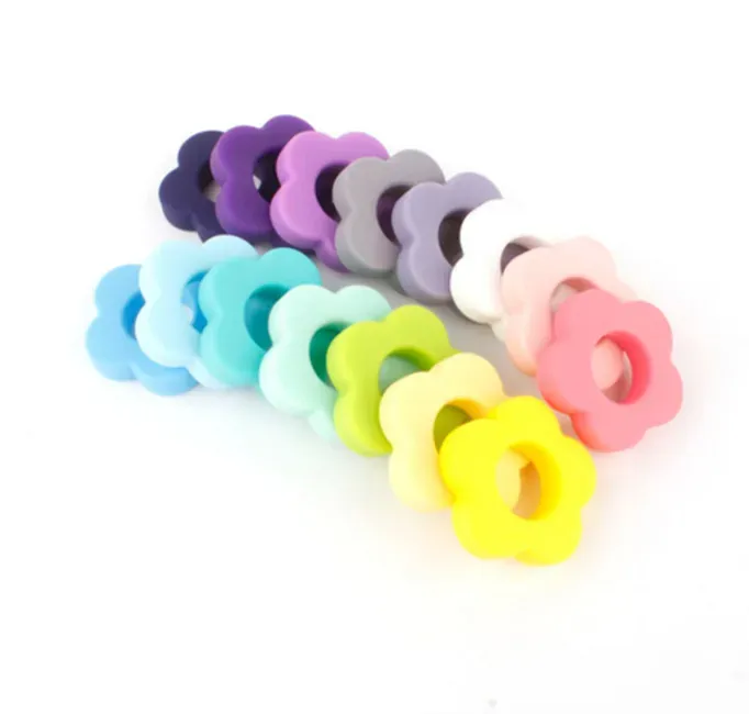 Silicone Flower Beads with Hole Mini Teething Beads Food Grade Silicone BPA Free Sensory Loose Beads DIY Jewelry Making Accessories YD0129