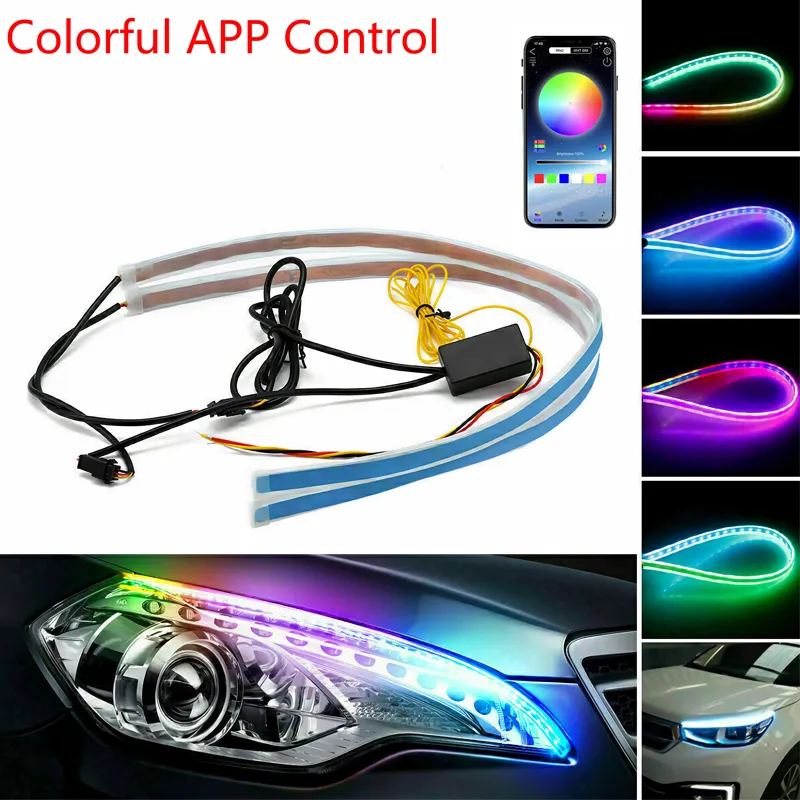 2Pcs LED Car Flexible Daytime Running Light Turn Signal Lamp 12V DRL Waterproof Headlight Auto Exterior Accessories 30/45/60cm