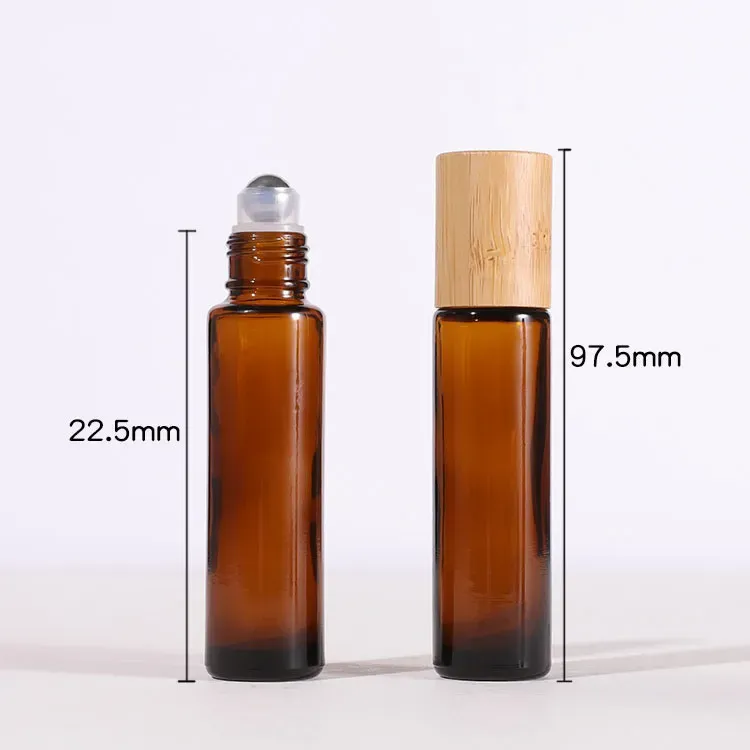 15ml Empty Roll on Glass Bottles with bamboo cap steel roller ball Amber Clear Frosted Glass Essential Oil Perfume Bottle Classic