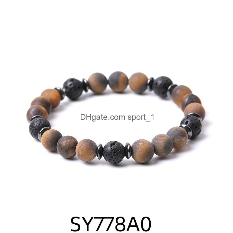 Contas de pedra de olho de tigre fosco frisado 8 mm hematita lava vertente pulseiras para mulheres homens yoga buda jóias de energia entrega direta dhjk5