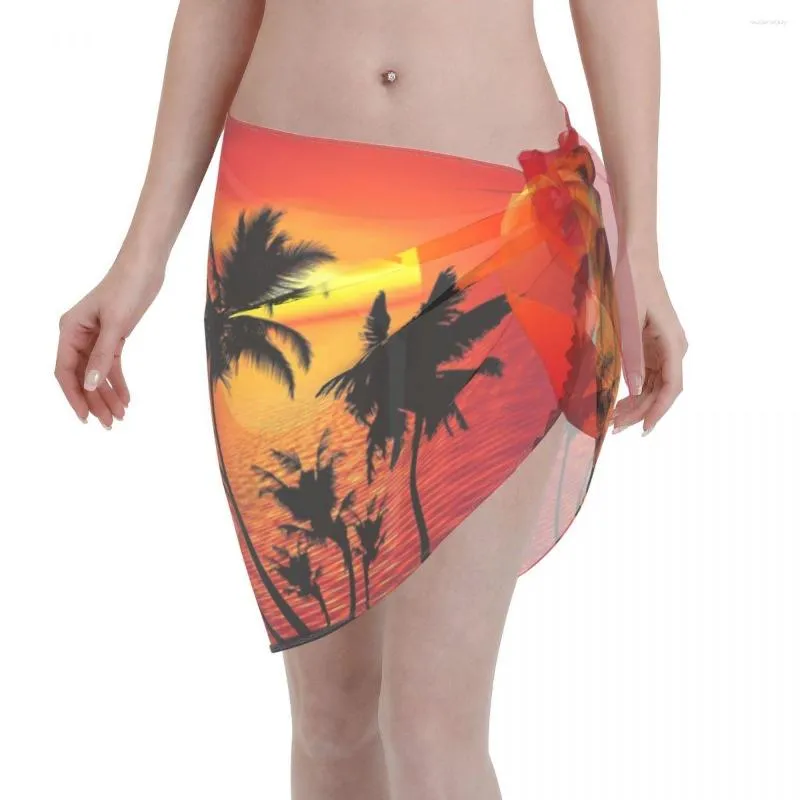 Dambadkläder Tropisk sommarsolnedgång Sexiga kvinnor Beach Bikini Cover Up Wrap Chiffong Pareo Scarf Sarong Bikiniskjol Baddräkt