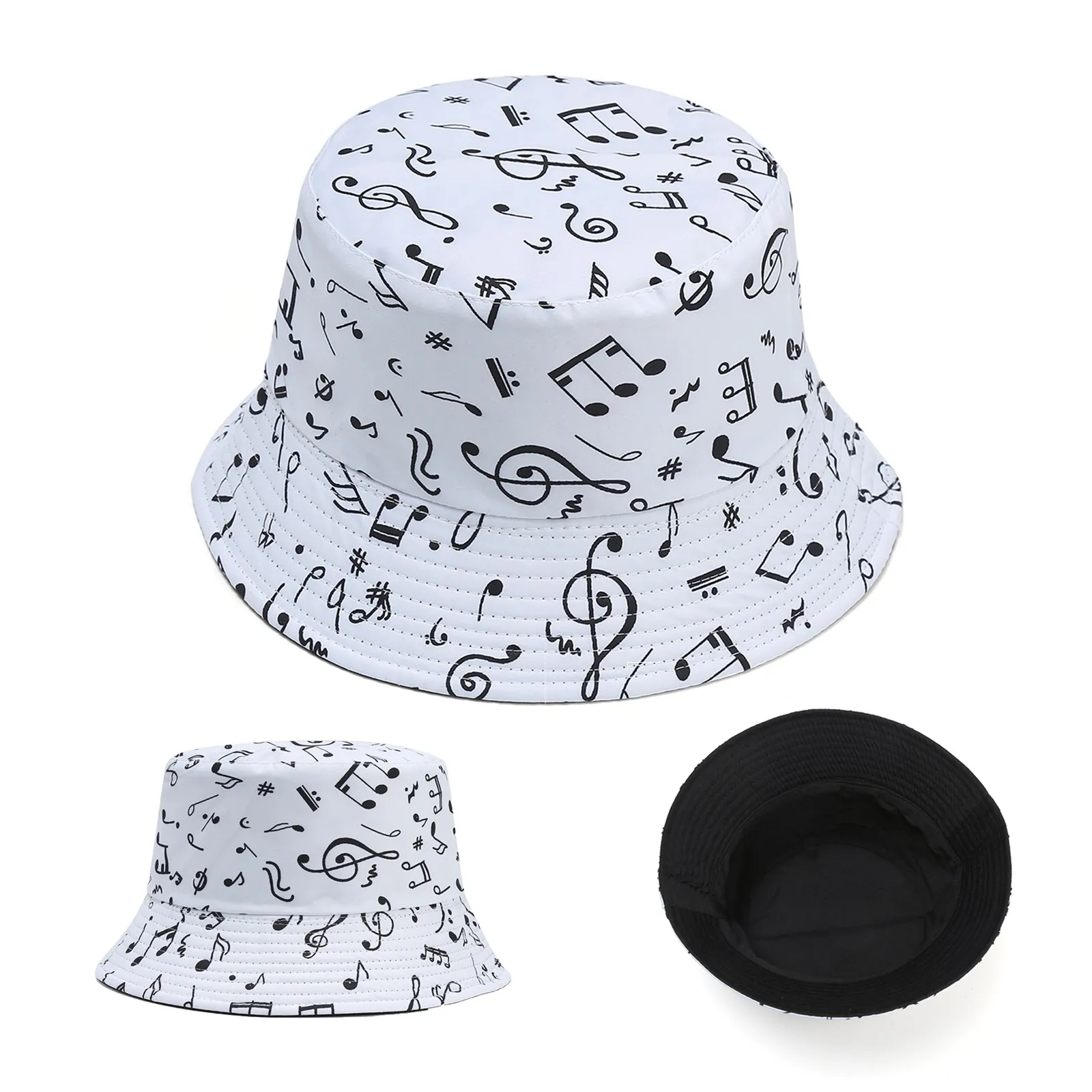 Chapéu de sol de verão Bucket Hat para homens e mulheres Impressão de notas Panama Girls Beach Travel Outdoor Reversible white Fisherman Hat Casquett