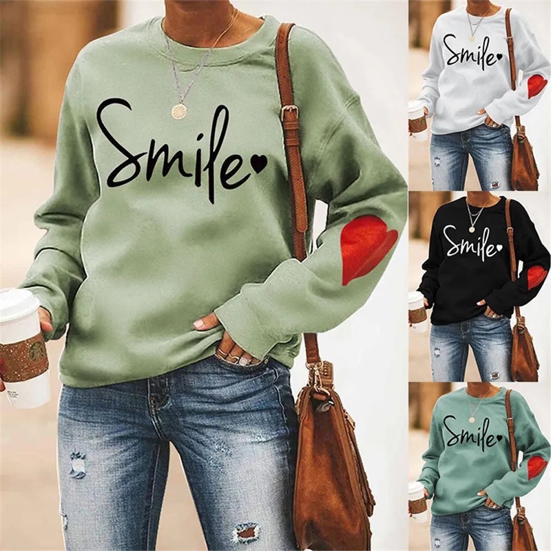 Moletons do moletons moletons de inverno Sweater de mangas compridas de manga longa de mulheres de pulôver feminino Sorria otimista no top 230701