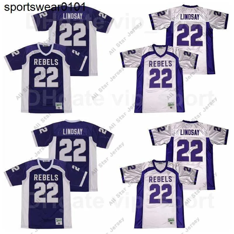 American College Football Wear Men High School South Rebels Football 22 Phillip Lindsay Maillot Tout Cousu Sport Respirant Pur Coton Équipe Violet Extérieur Blanc Colo