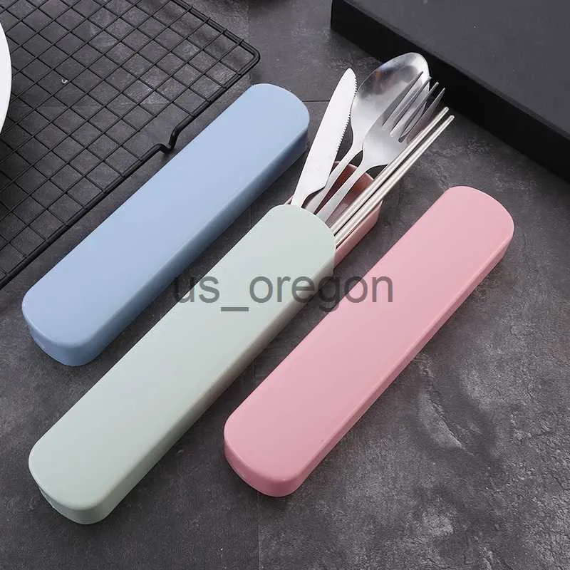 Dinnerware Sets 430 Stainless Steel Cutlery Set Travel Portable Box Fork Spoon Chopsticks Kitchen Tableware Dishes Sets Dinnerware Steak Cutlery x0703