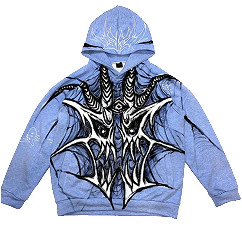 Herrtröjor tröjor män anime hoodies kvinnor vintage gotisk punk zip upp långärmad streetwear överdimensionerade rockar harajuku tryck huvtröjor 230701