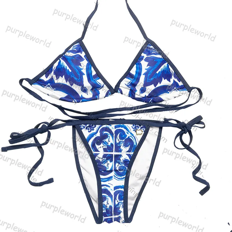 여자 수영복 블루 흰색 도자기 자카드 비키니 세트 클래식 럭셔리 디자이너 패션 목욕 슈트 333S