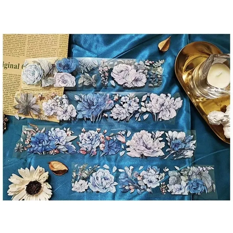 Anteckningar The Aroma of Cool Blue Flower Washi Pet Tape Planner DIY Card Making Scrapbooking Plan Decorative Sticker 230701