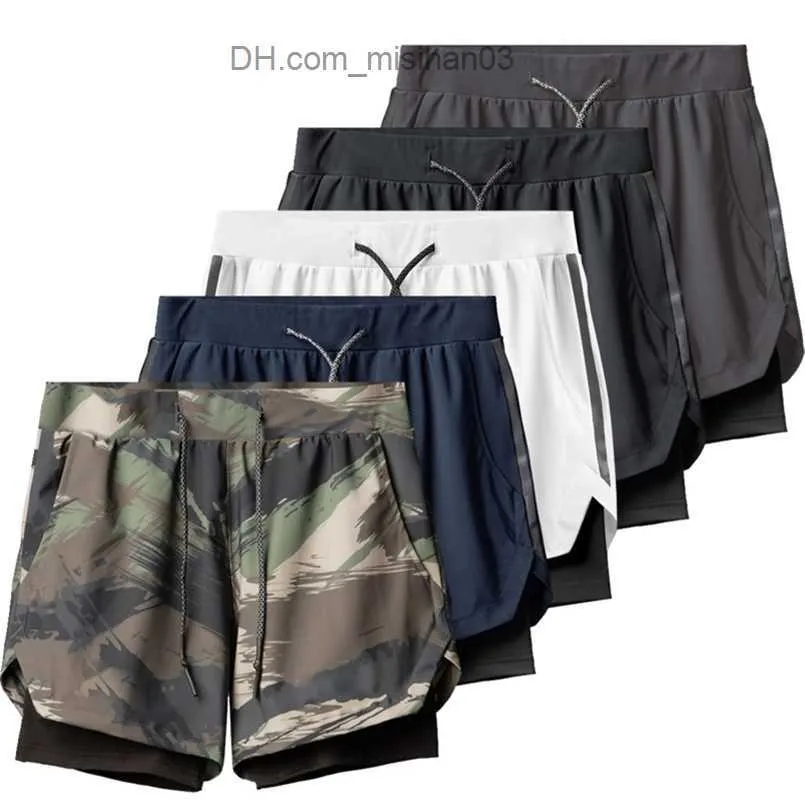 Shorts pour hommes Shorts pour hommes à la mode d'été à séchage rapide 2 en 1 multi-poches short double couche fitness pantalons de sport à lacets Z230703