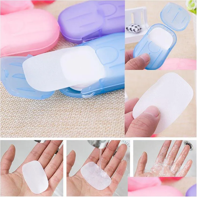 Soaps Portable Travel Paper Soap Sheet Outdoor Cam Hiking Disinfecting Sheets 20Pcs In A Box Drop Delivery Home Garden Bath Bathroom Dhr9Y