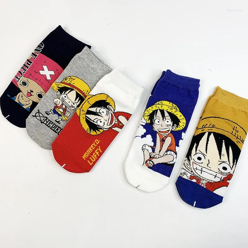 Women Socks Luffy Woman Sock Short Thin For One Piece Anime White Cotton Sox Korean Kawaii Spring Summer Casual Ladies Stockings