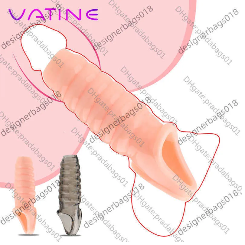 Massager Sex Toys Silicone Reusable Penis Sleeve Enlarger Extender Delay Ejaculation Cock Ring Linen Nozzle for Men Products