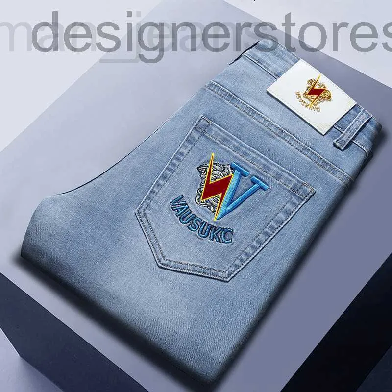 Herren Jeans Designer Designer bestickte Jeans Herren neue hellblaue Stretch Slim Straight Hose 2XUE TGU4