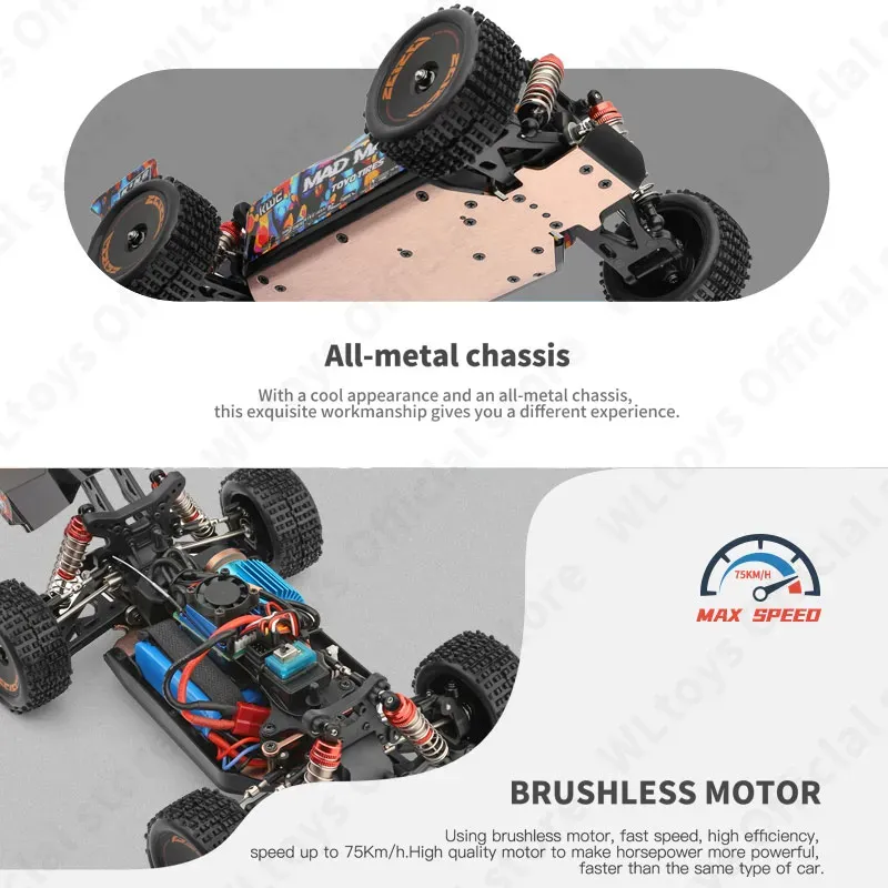 WLtoys 184016 144010 75 KM/H 2.4G RC Voiture Brushless 4WD