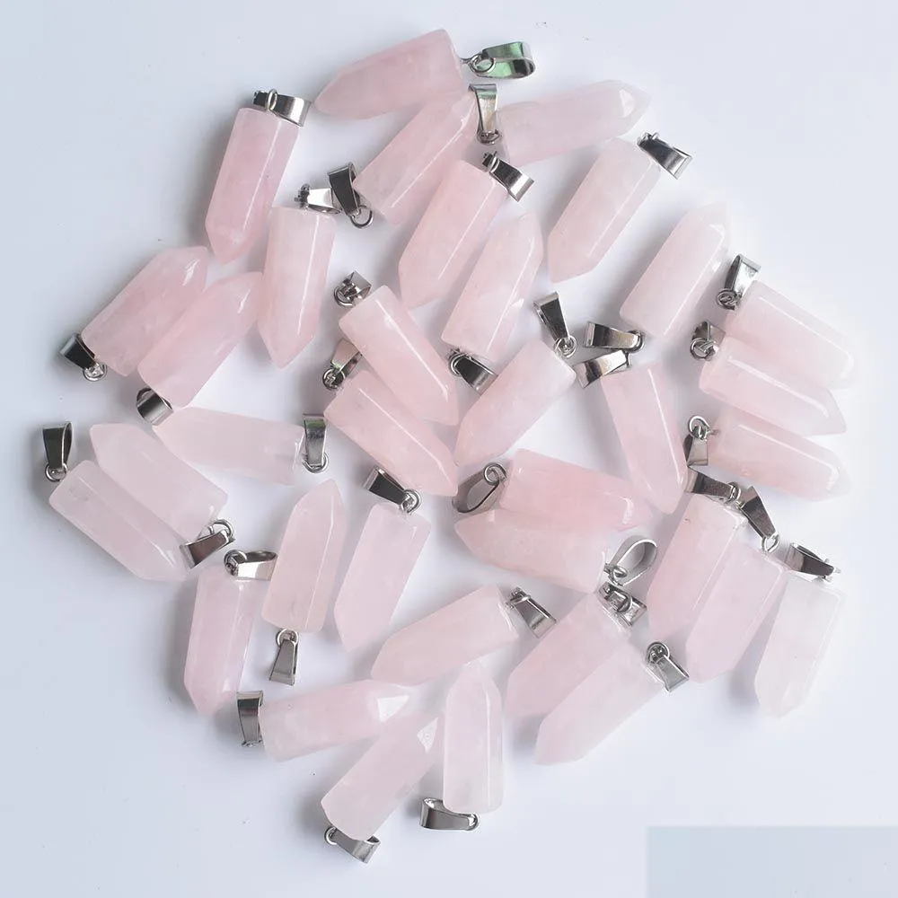 Charms Rose Quartz Hexagonal Pillar Natural Stone Chakra Healing Pendant DIY Halsbandörhängen Smycken Making Drop Leverans Fynd DHFVJ