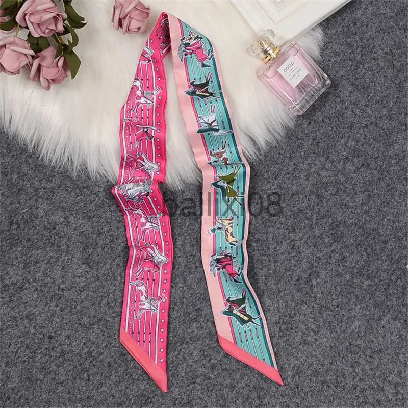 Scarves Retro Bag Scarf Women Luxury Small Silk Scarf 2021 Handbag Ribbon Brand Fashion Hair band Head Scarf Long Skinny Scarf Wholesale J230703