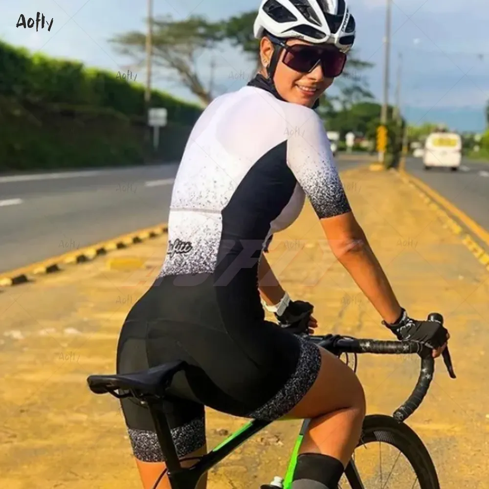 Ciclismo Jersey Sets Kaffitt Mujer Negro Blanco Ciclismo Triatlon Traje Ropa Ciclismo Skinsuit Conjuntos Maillot Ropa Ciclismo Bicicleta Mono Verano
