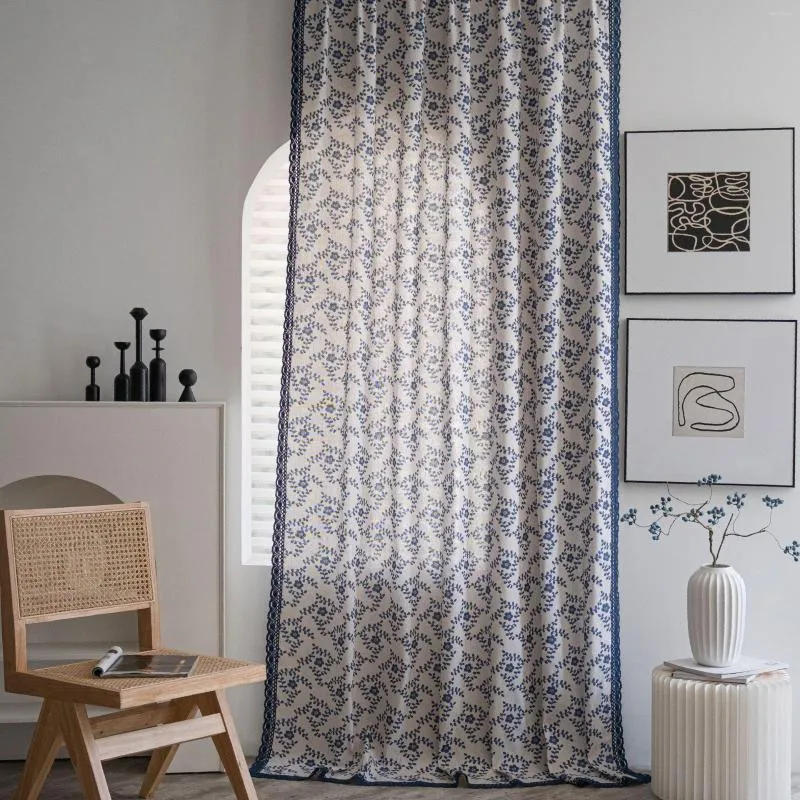 Rideau rideaux occultants pour salon bleu fleur imprimé Semi ombrage fini rideaux dans la décoration de la maison