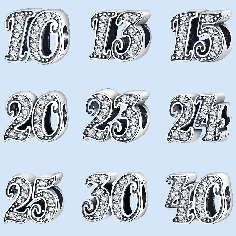 925 Sterling Silber Charms für Pandora Schmuck Perlen Armband Perlen Age Letter Series Charm Set Anhänger