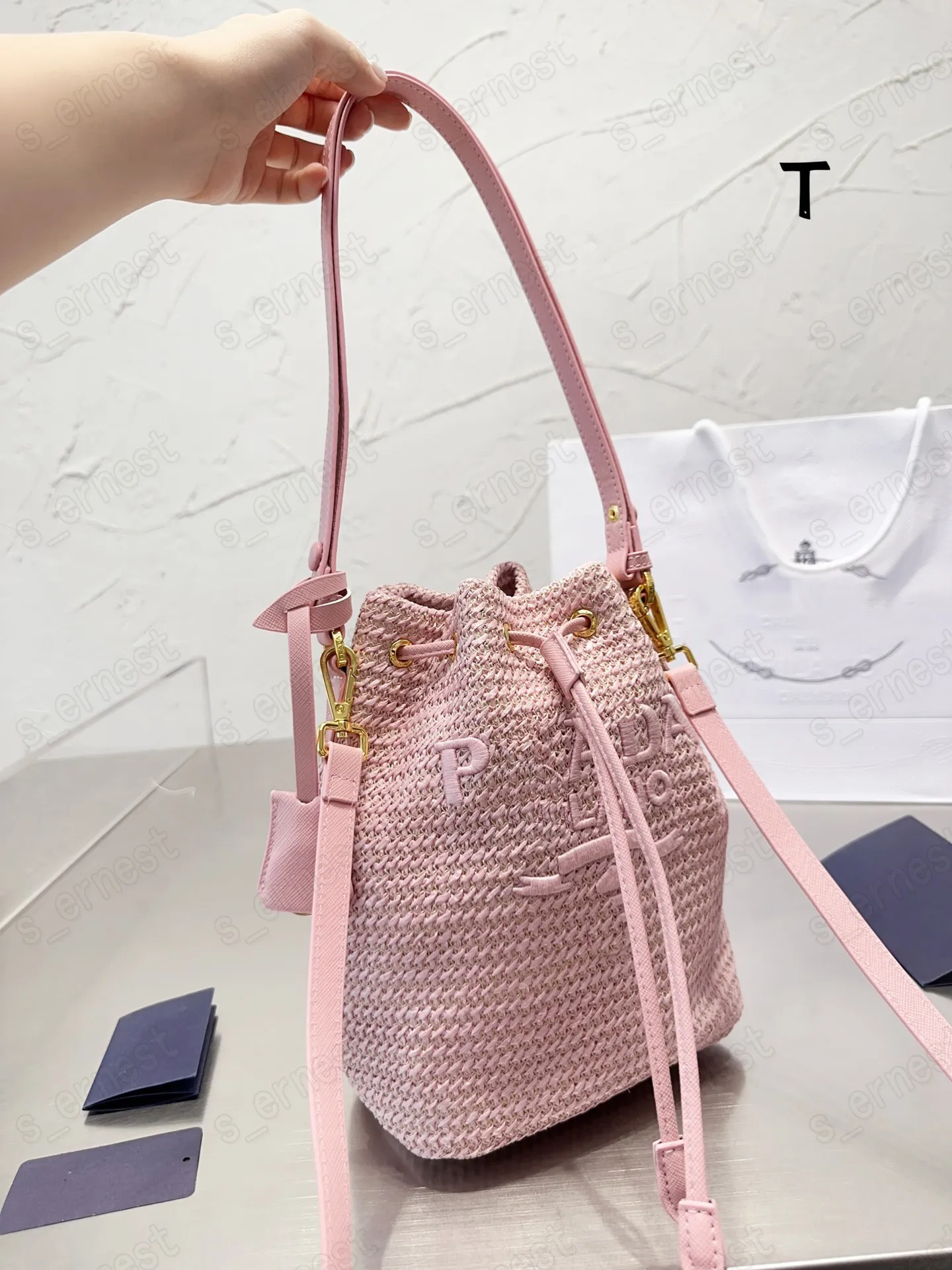 여자 밀짚 가방 버킷 가방 나일론 숄더백 호스 체인 핸드백 디자이너 크로스 바디 레이디 작은 토트 신발