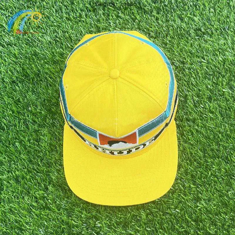 Bola Caps Melhor Qualidade Ajustável Amarelo Rhude Chapéu Homens Mulheres 1 Tag Clássico Pôr do Sol Bordado Boné de Beisebol Listrado Patch 9qwm