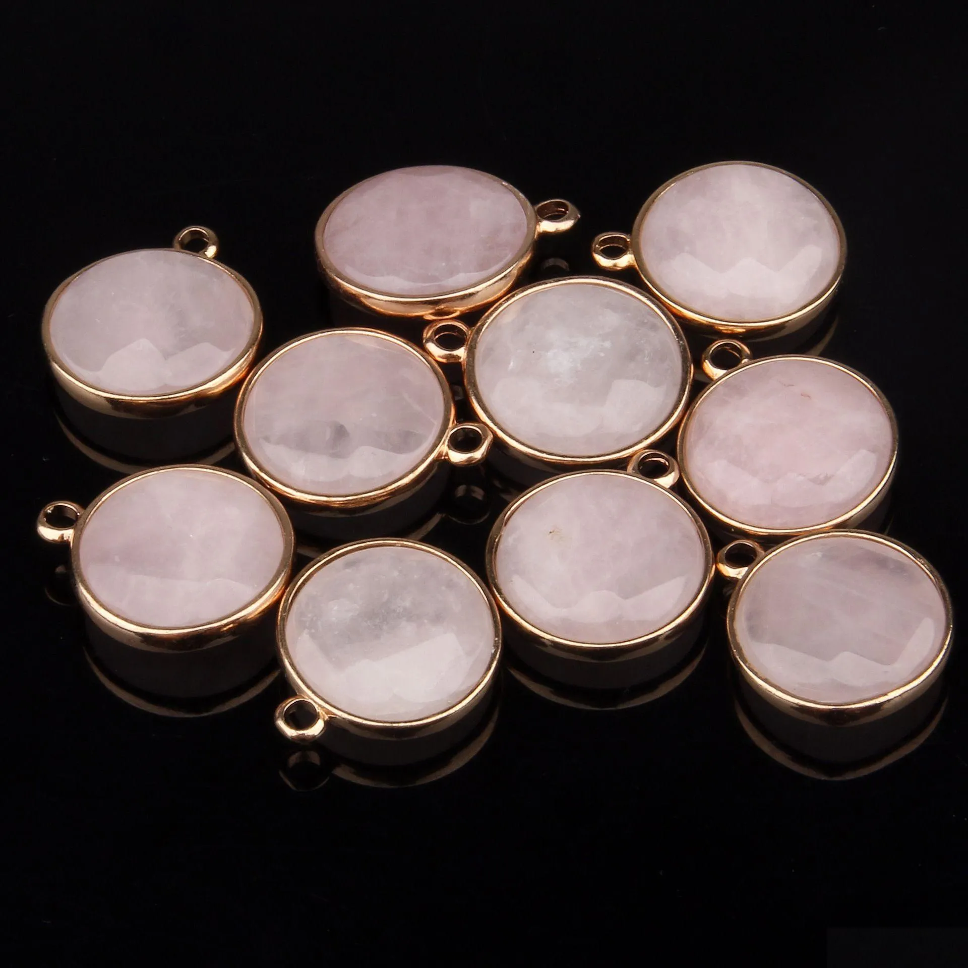 Charms fasetterad rund form naturlig sten läkning agater kristall turkoises jades opal stenar hänge för smycken tillverkning halsband bra dh7ym