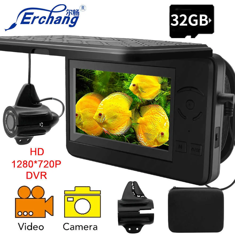 Buscador de peces Erchang F431 DVR Video subacuático Cámara de pesca Full HD 1280 * 720P 15m Cámara subacuática LED infrarroja para pesca en hielo de invierno HKD230703