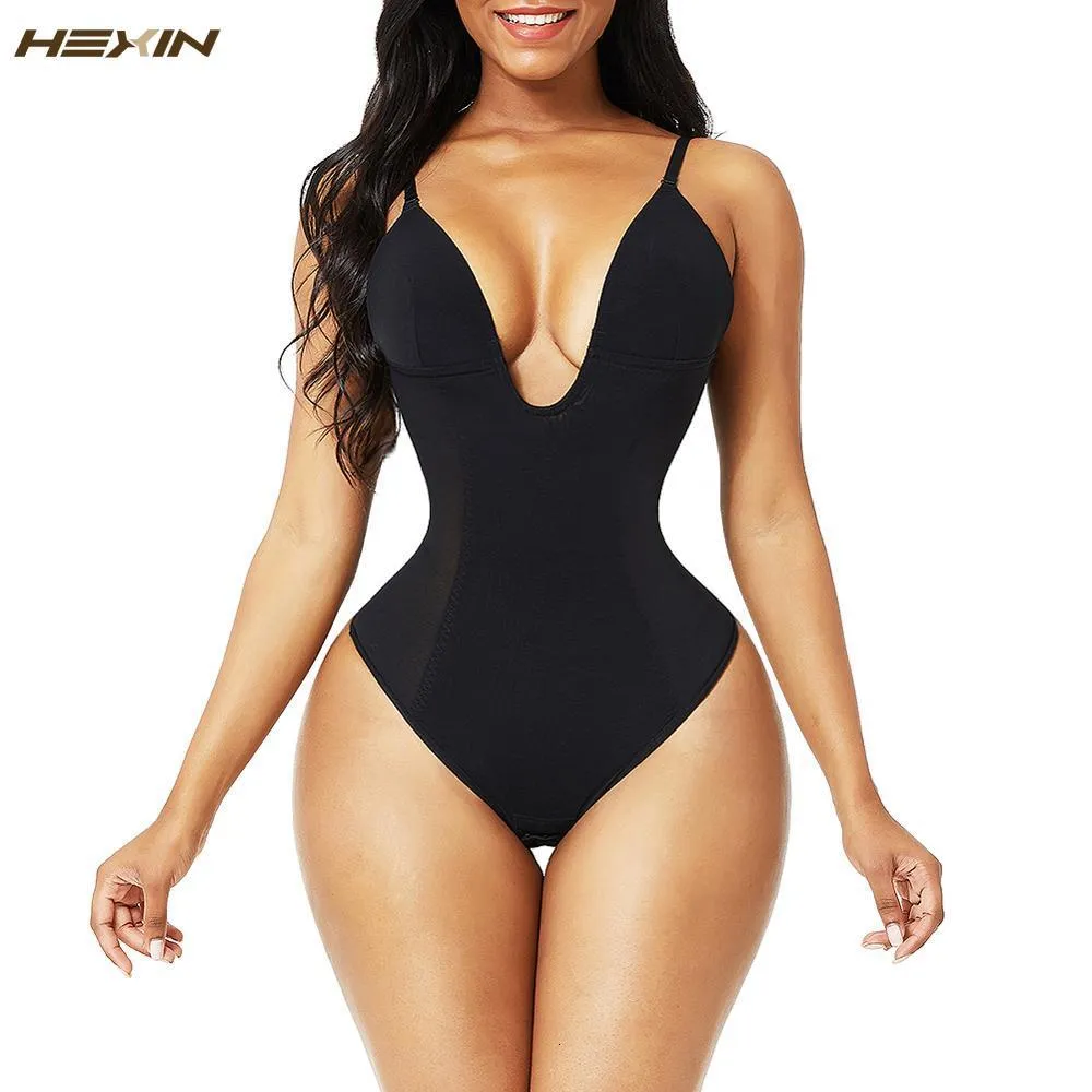 Womens Bodysuit Shapewear Backless Body Shaper U Plunge Slip Bra