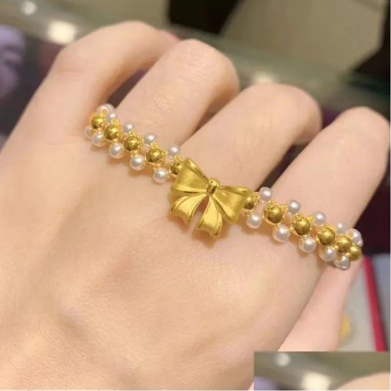 Esca Princess Bracelet Gold Bowknot With Pearl Transfer Beads And 